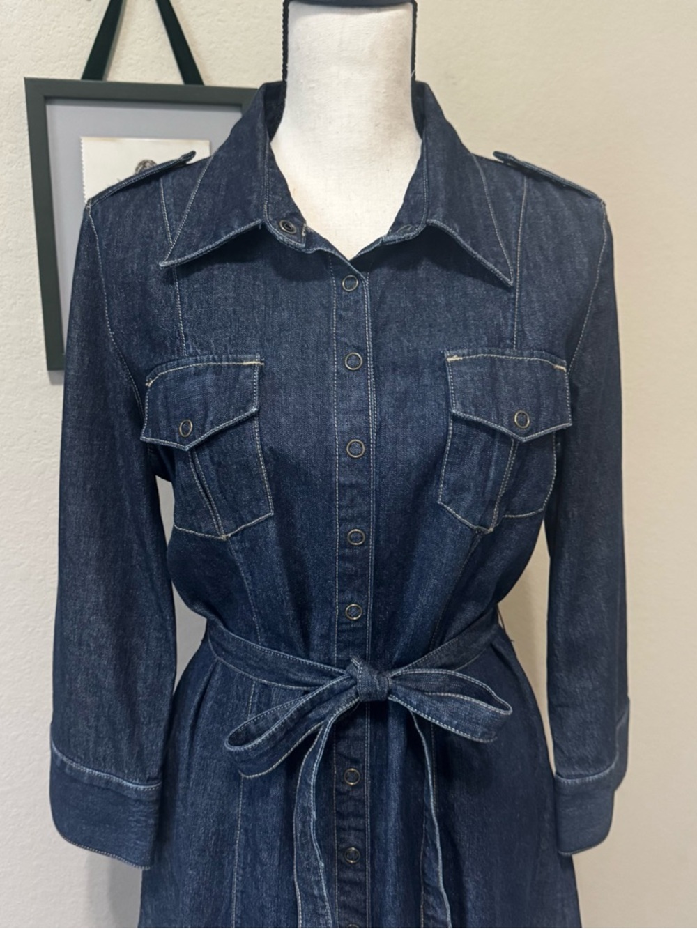 CHRISTOPHER BANKS | Dark Denim Button-Front Shirt Dress with Tie Waist Size XL - Picture 2 of 10
